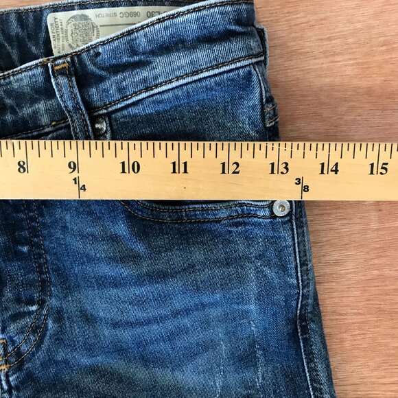 Diesel Babhila Skinny Cowhide Leather Jeans Women 25x30 Blue Button Fly Distress - Picture 10 of 12